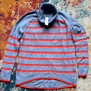J. Crew Gray and Red Striped Turtleneck Sweater